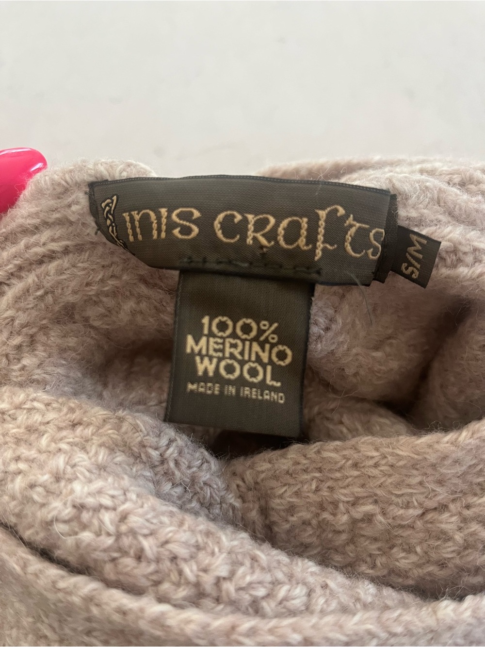Inis Crafts 100% Merino Wool Poncho Sweater Tan color - Picture 4 of 4